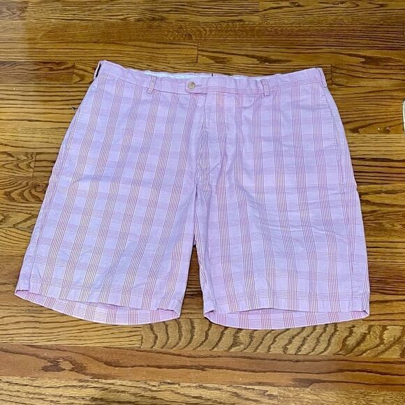 Peter Millar Pink Plaid Flat Front Pima Cotton Shorts. Size 38 - Picture 1 of 5